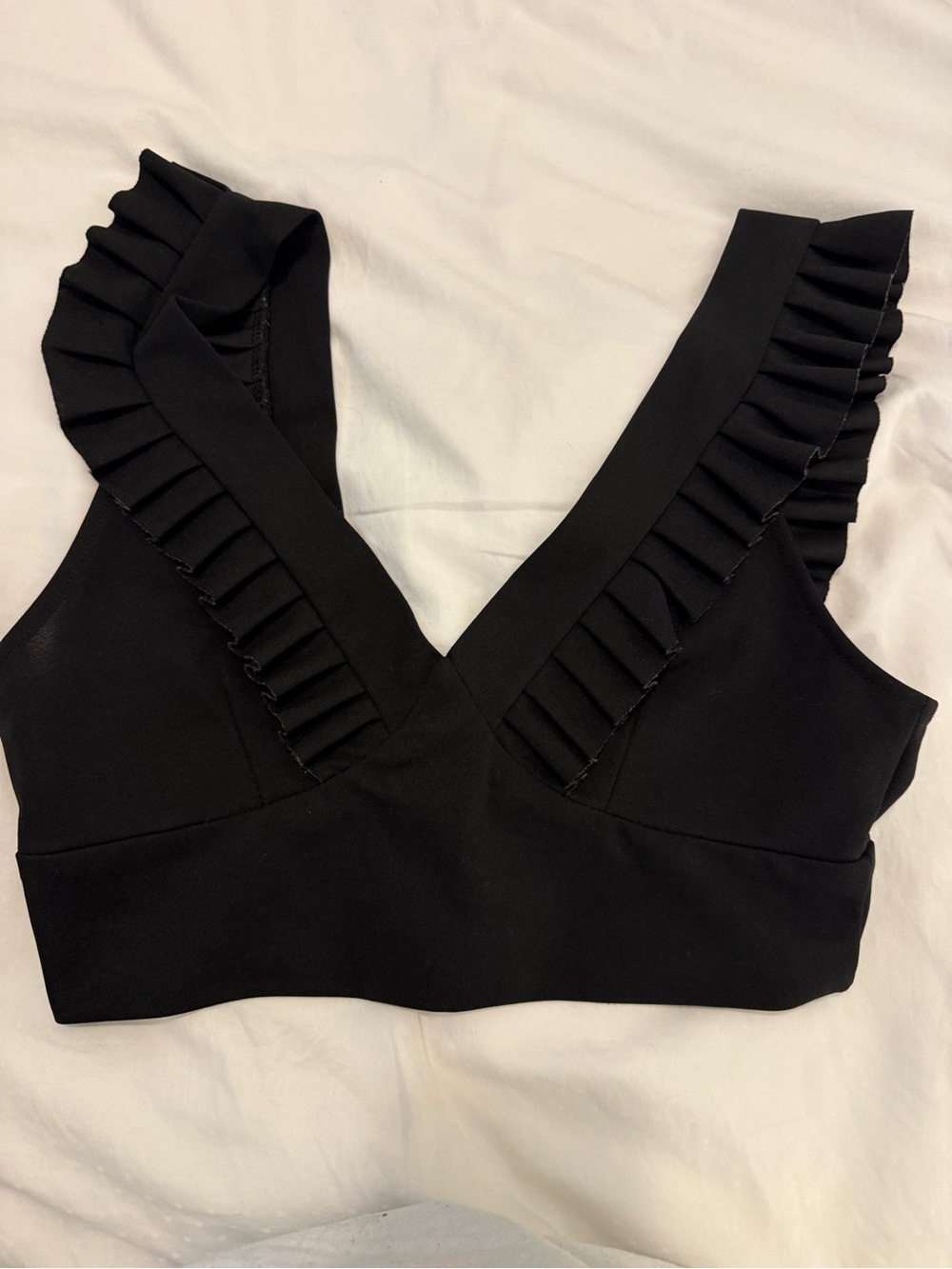 SHEIN Black Ruffle V-Neck Crop Top